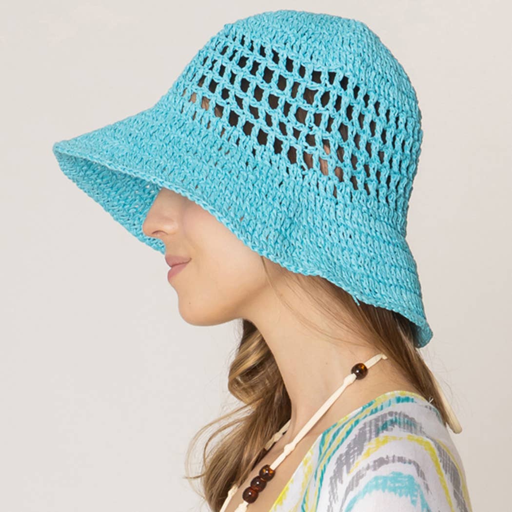 Solid Summer Beach Straw Crochet Bucket Hat