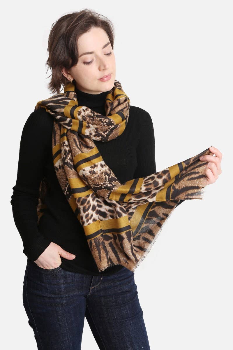 Women's Mixed Animal Print Oblong Scarf