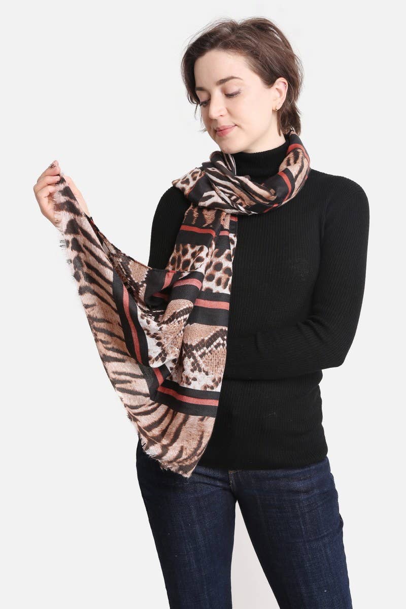 Women's Mixed Animal Print Oblong Scarf