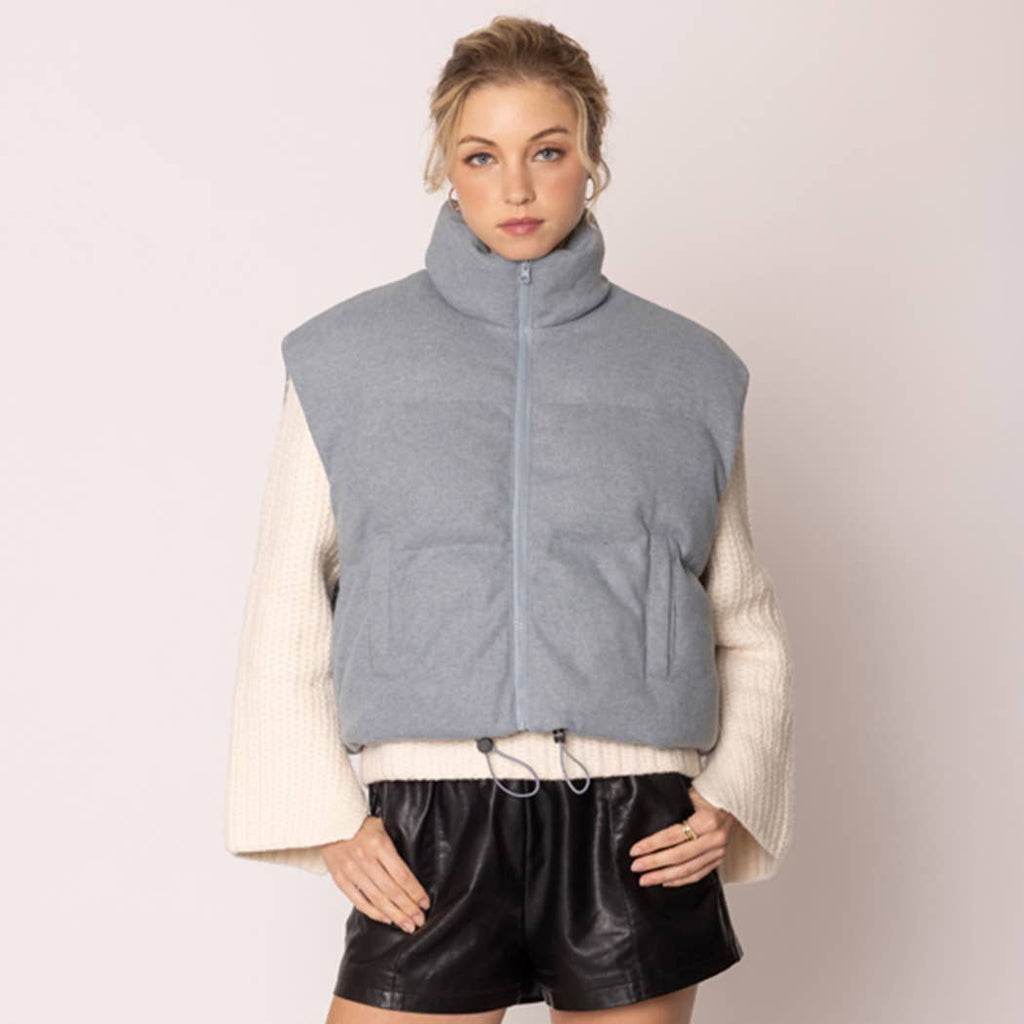 Knit Padded Crop Zip-Up Vest