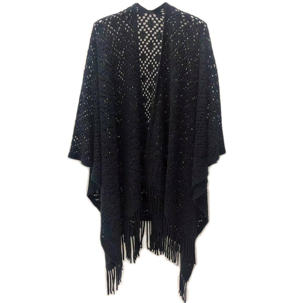 Solid Color Crochet Ruana with Fringes