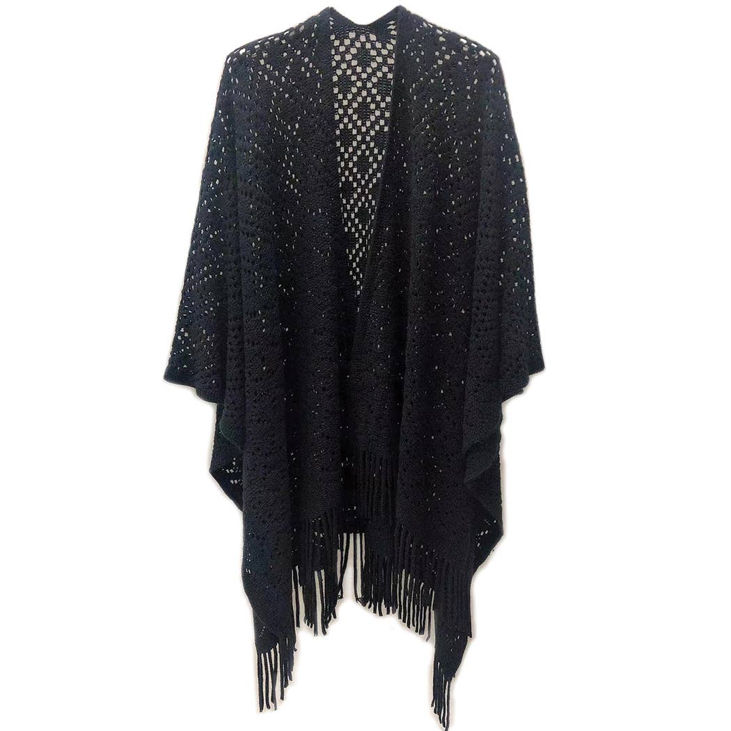 Solid Color Crochet Ruana with Fringes