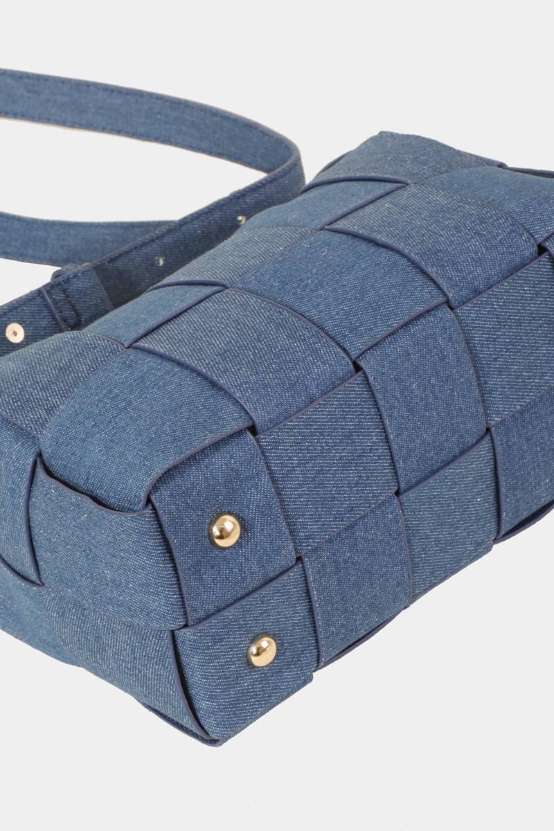 Faux Leather Woven Shoulder Bag
