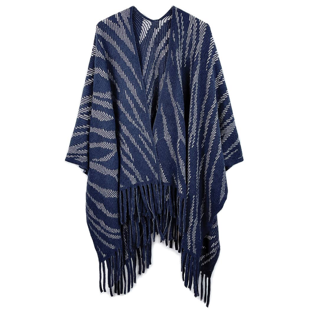 Zebra Crochet Ruana with Fringes