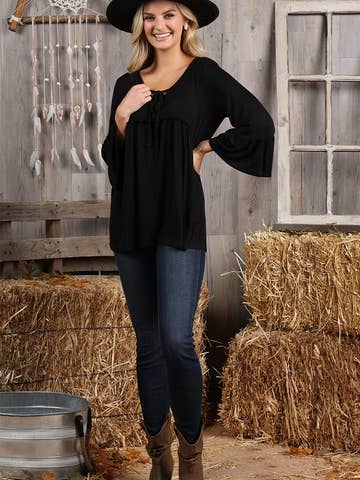 3/4 SLEEVE WITH NECK STRING DETAILED TOP