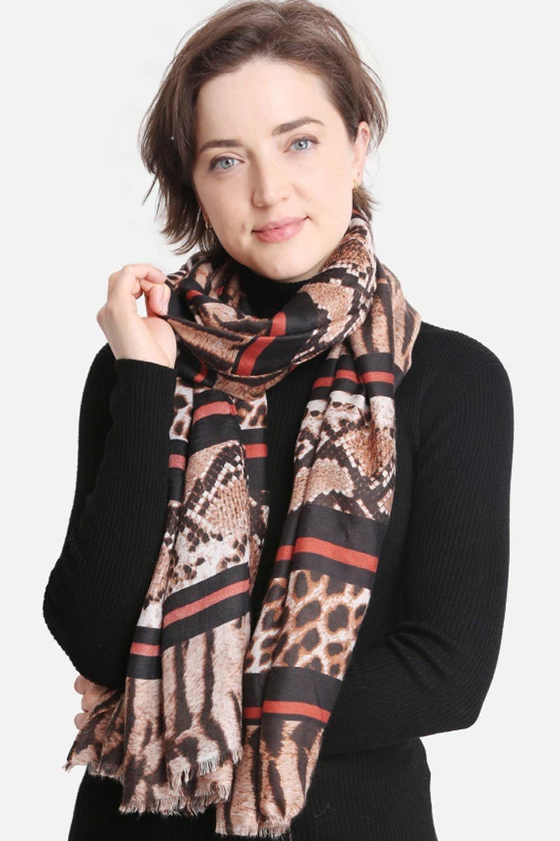 Women's Mixed Animal Print Oblong Scarf