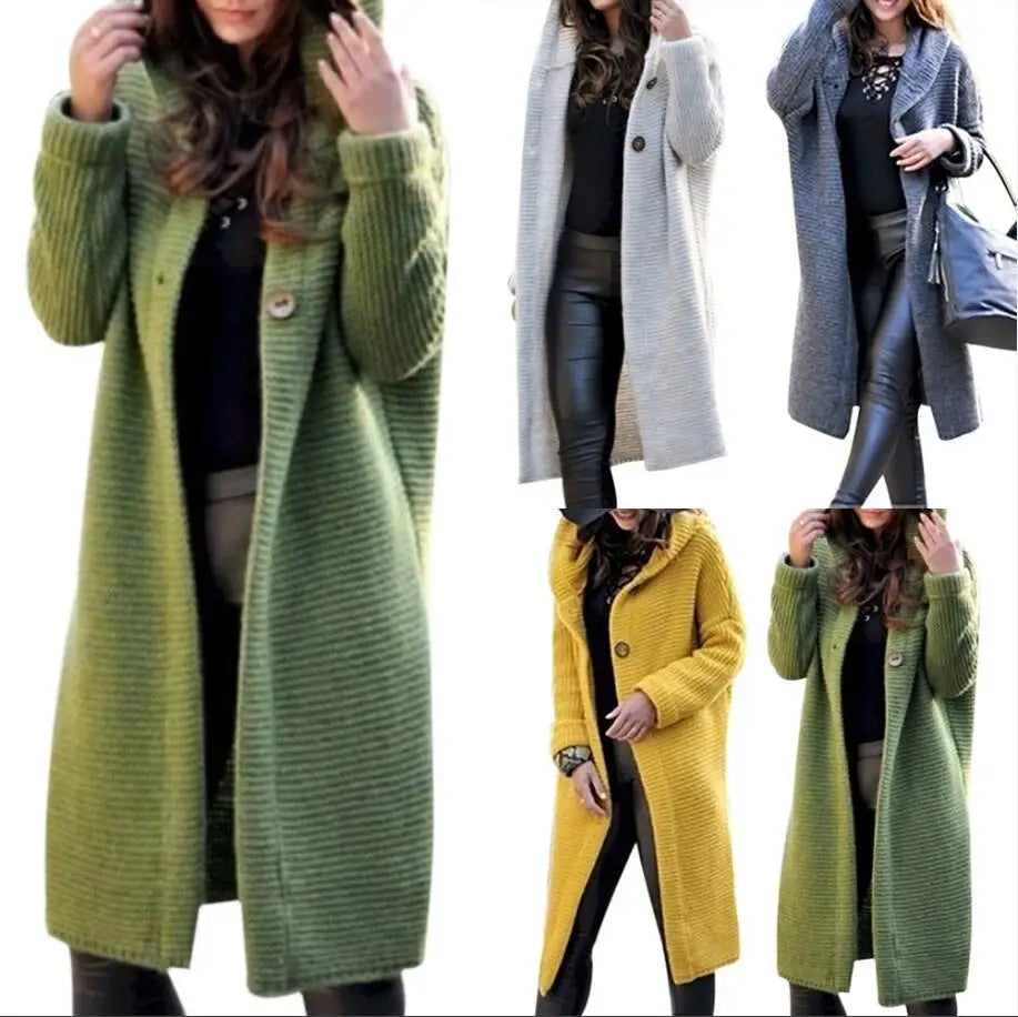 Knit Hooded Long Coat Sweater