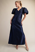 Puff-Sleeve Glossy Dress