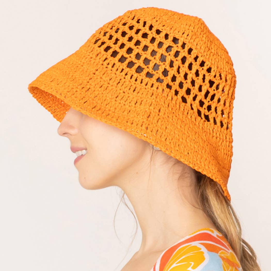 Solid Summer Beach Straw Crochet Bucket Hat