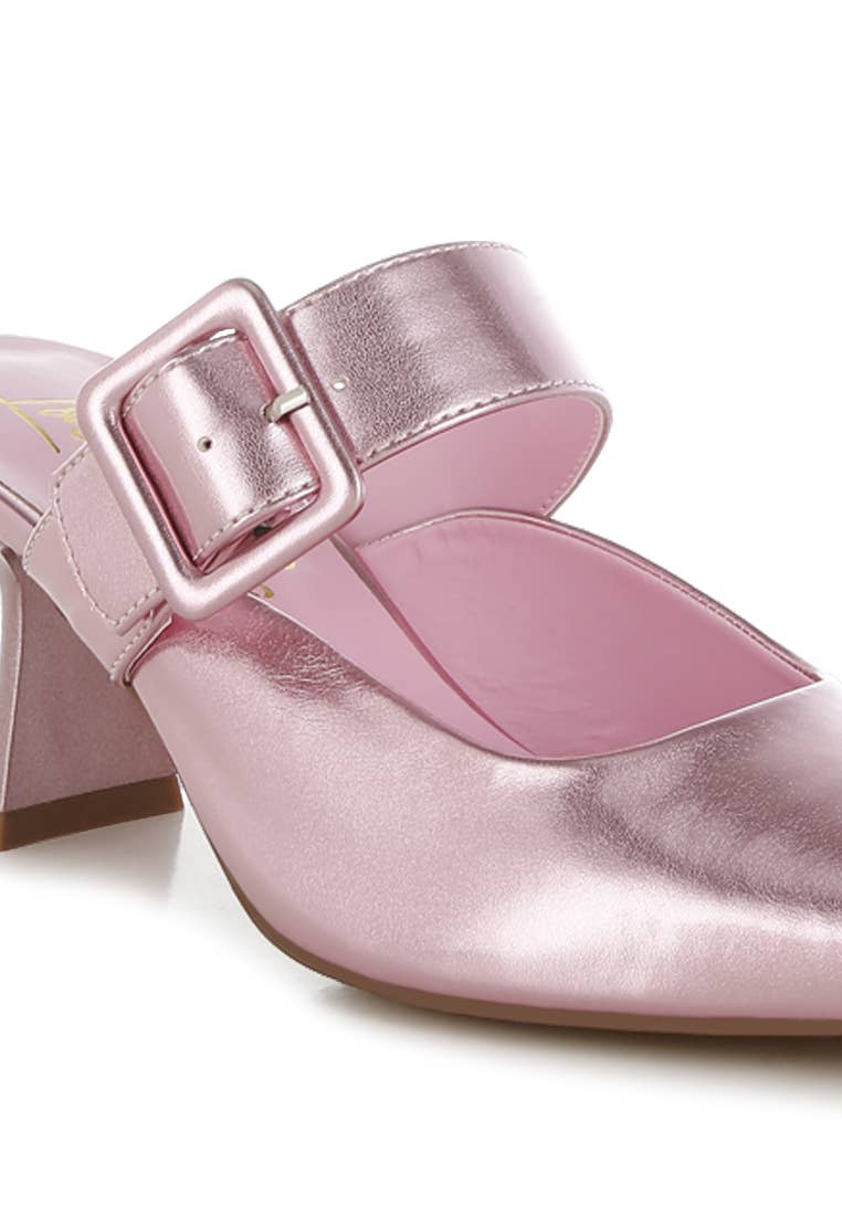 Bismi Large Buckle Kitten Heel Mules