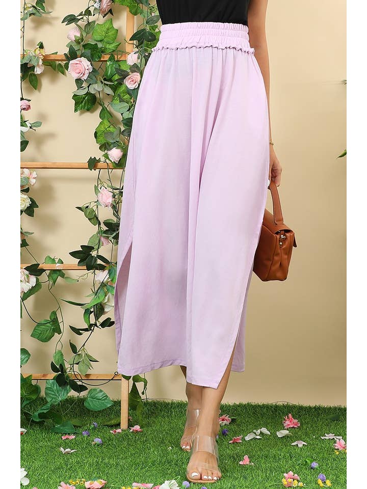 BANDED SMOCKING WAIST MAXI SKIRT WITH POCKET