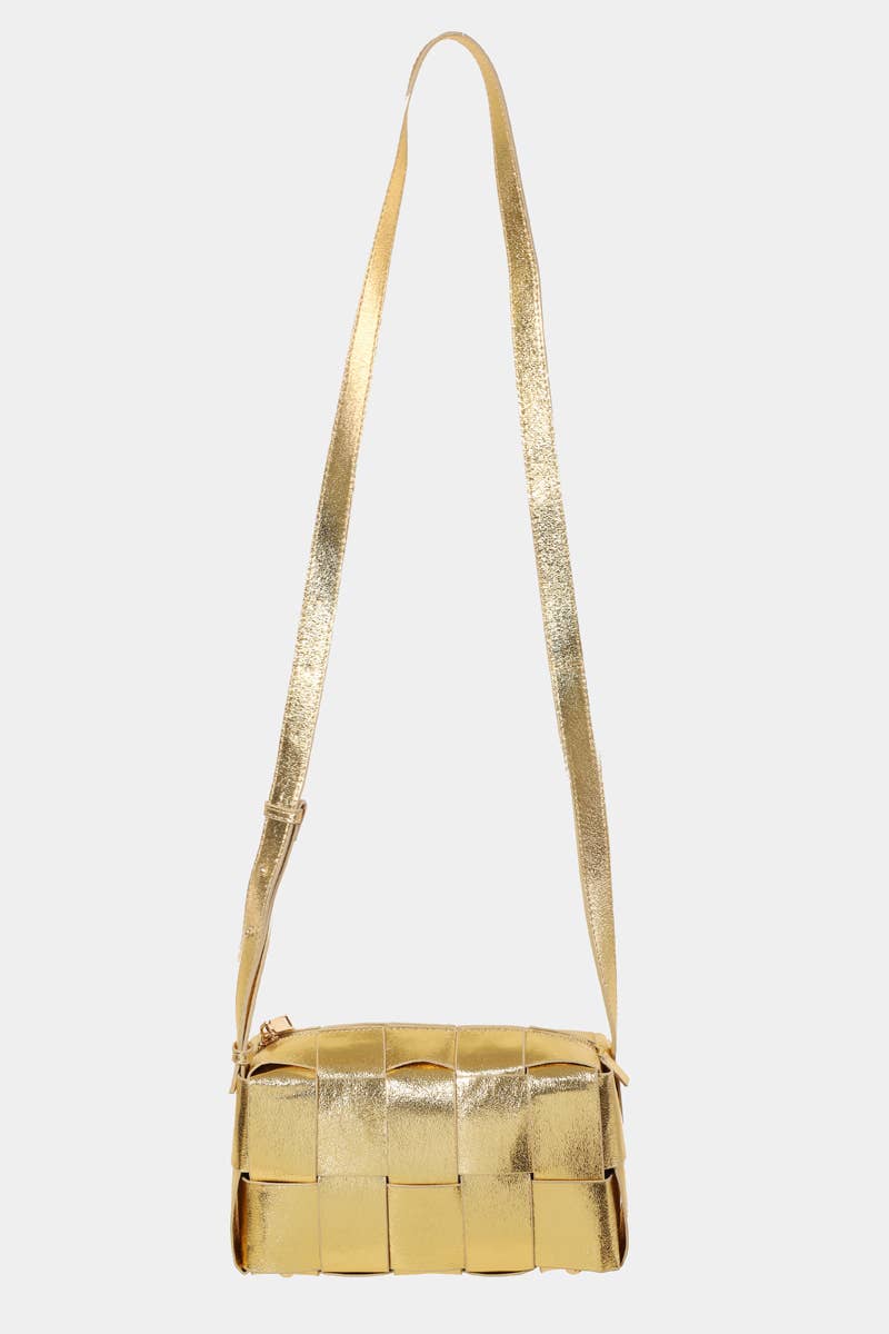 Faux Leather Woven Shoulder Bag