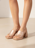 DORIS Rose Gold Platform Mule Heels with Retro Square Toe De