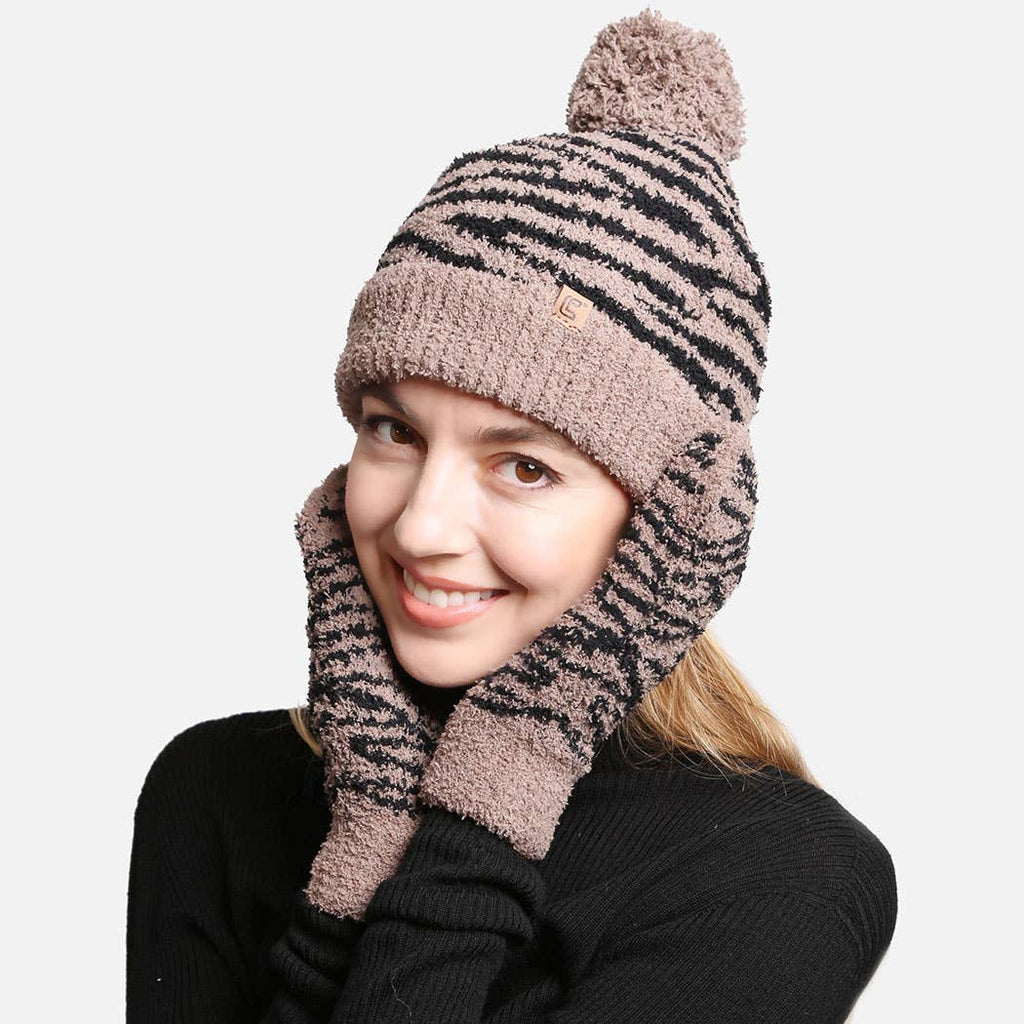 Zebra Print Luxury Soft Beanie w Pom Pom