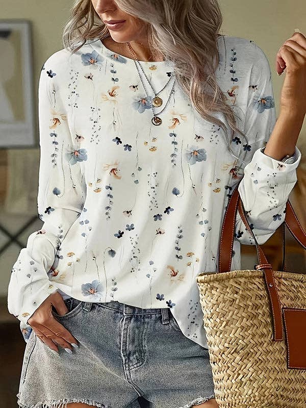 Long Sleeves Flower Print Blouse Tops