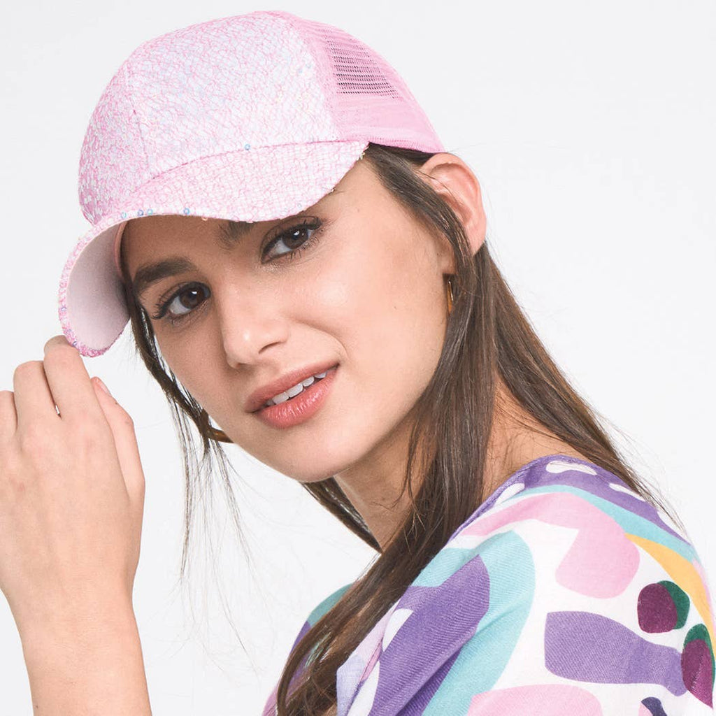 Sequin Leopard Baseball Cap with Meshed Back