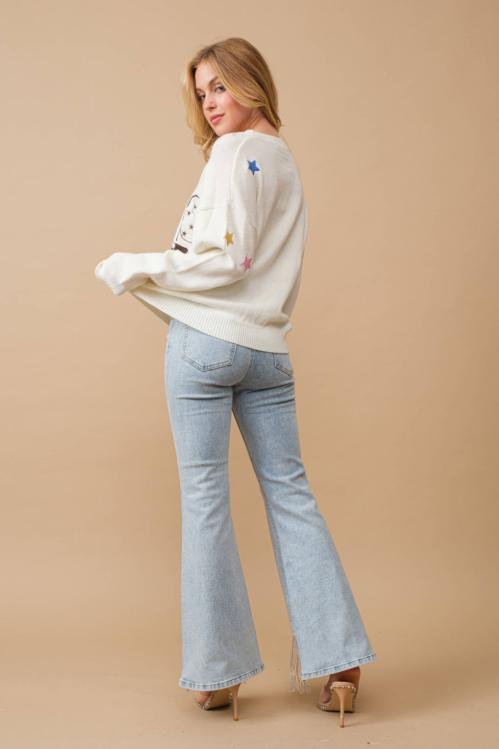 80018P - Cotton Stretch Studded Rhinestone Fringe Jeans