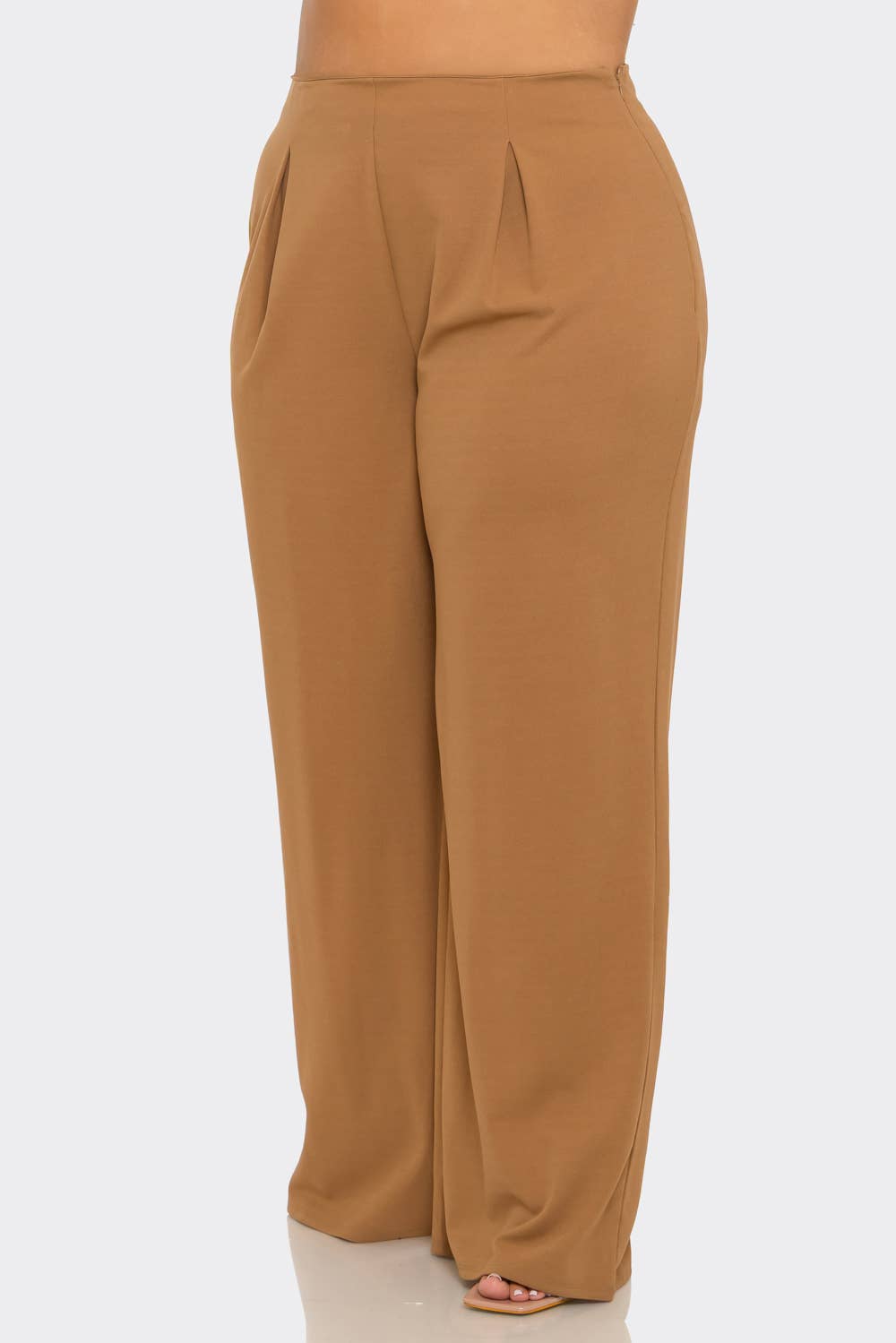 Plus Size Front Pleated Side Zipper Wide Leg Pants