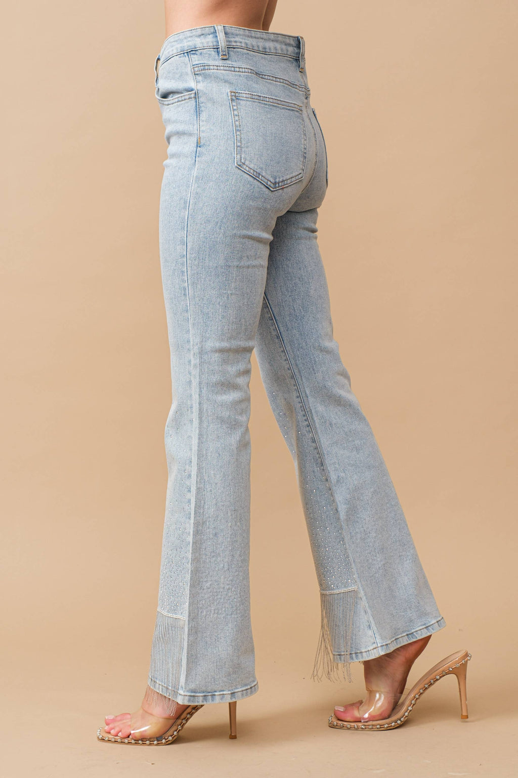 80018P - Cotton Stretch Studded Rhinestone Fringe Jeans