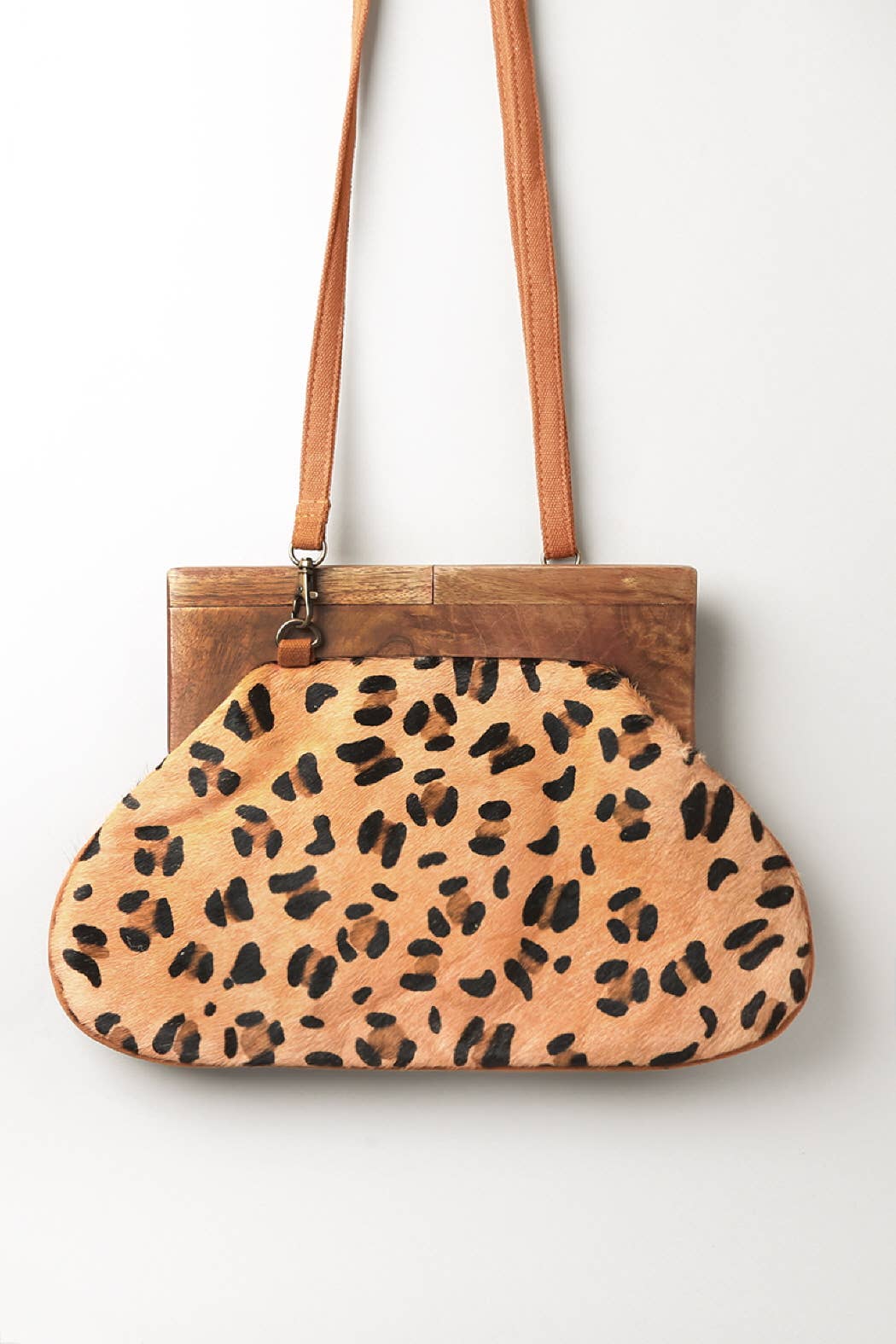 Leopard Print Wooden Frame Clutch Bag