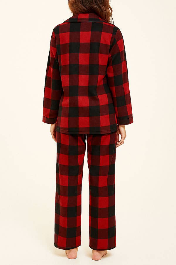 Wholesale Lady Plaid Print Button Pajama Set w/ Headband