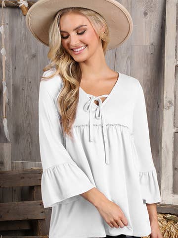 3/4 SLEEVE WITH NECK STRING DETAILED TOP