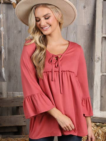 3/4 SLEEVE WITH NECK STRING DETAILED TOP