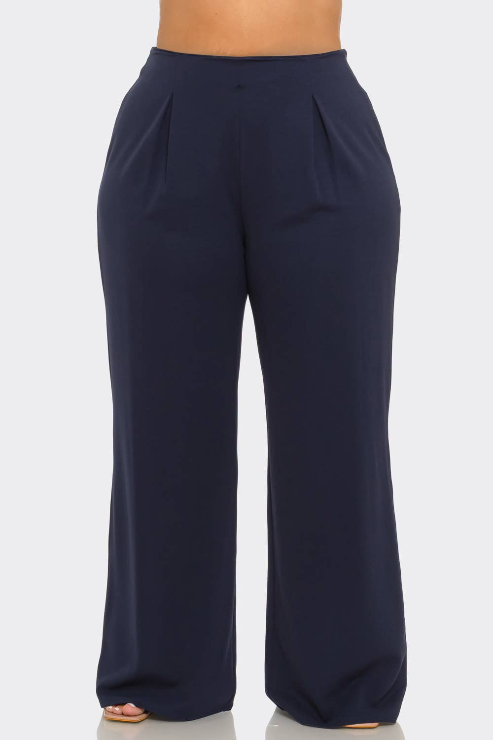 Plus Size Front Pleated Side Zipper Wide Leg Pants