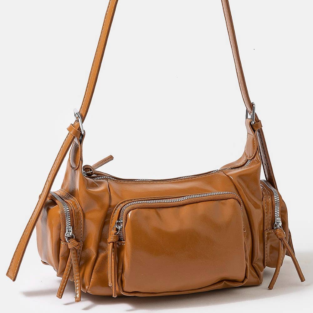 Glossy Leather Multi Pocket Hand Bag