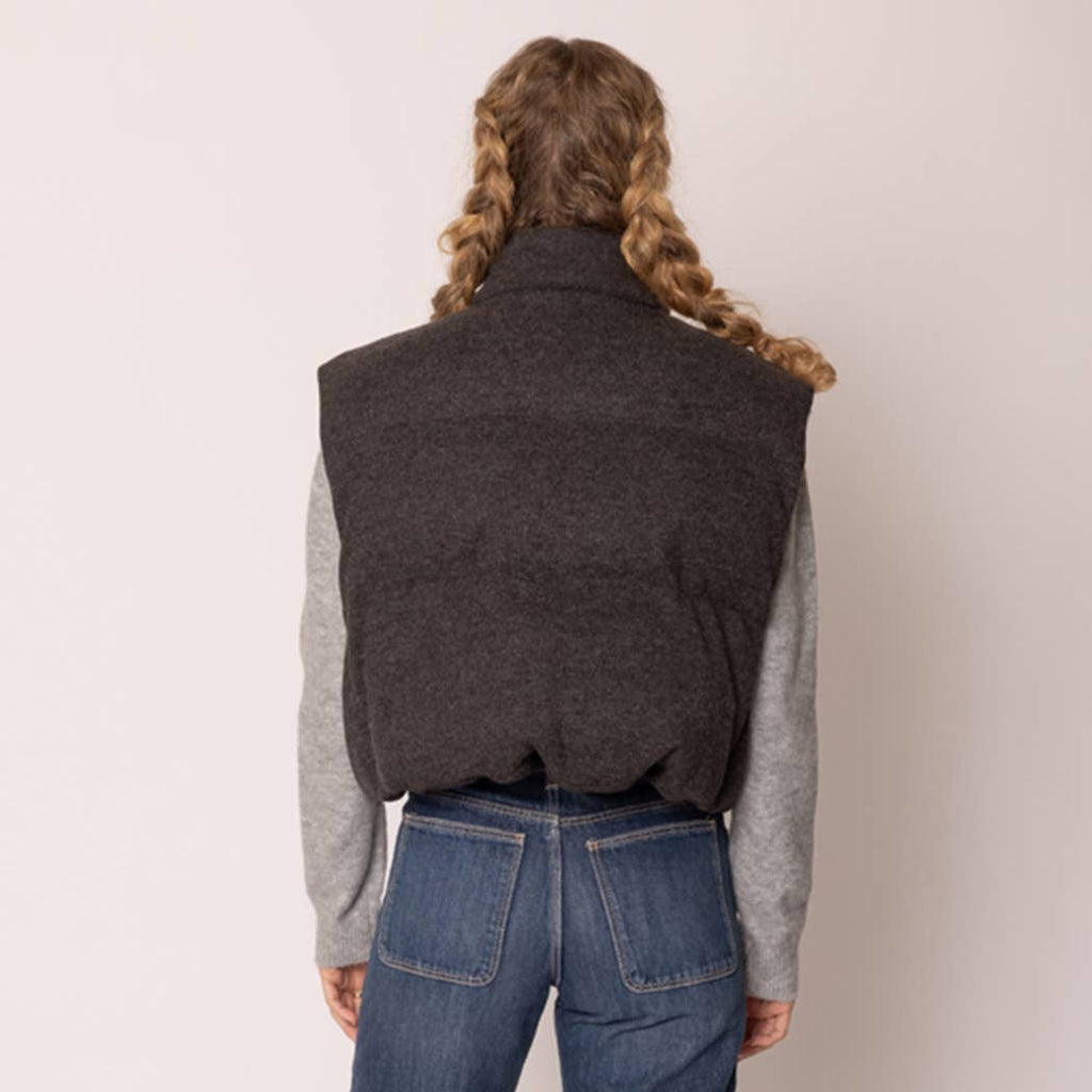 Knit Padded Crop Zip-Up Vest