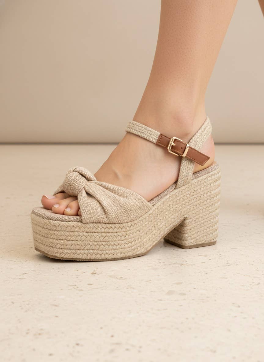 PALMER Bow Knot Platform Espadrille Sandals Ankle Strap Wedg