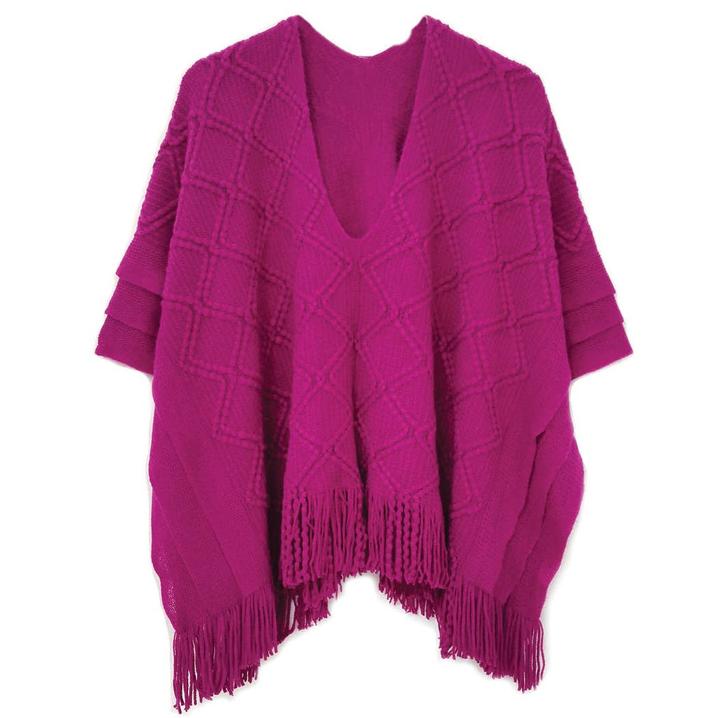Crochet Patterned Poncho with Fringes