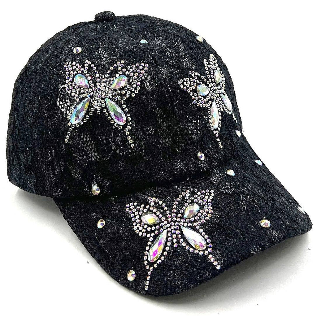 Triple Butterfly Rhinestone Mesh Cap Hat