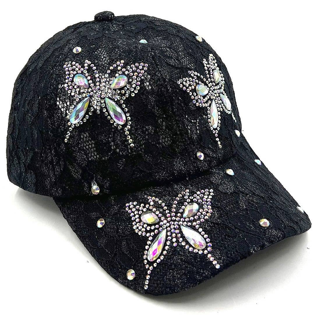Triple Butterfly Rhinestone Mesh Cap Hat