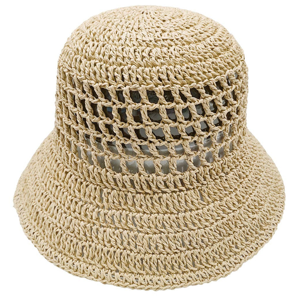 Solid Summer Beach Straw Crochet Bucket Hat