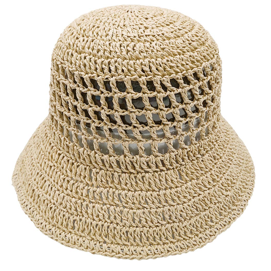 Solid Summer Beach Straw Crochet Bucket Hat