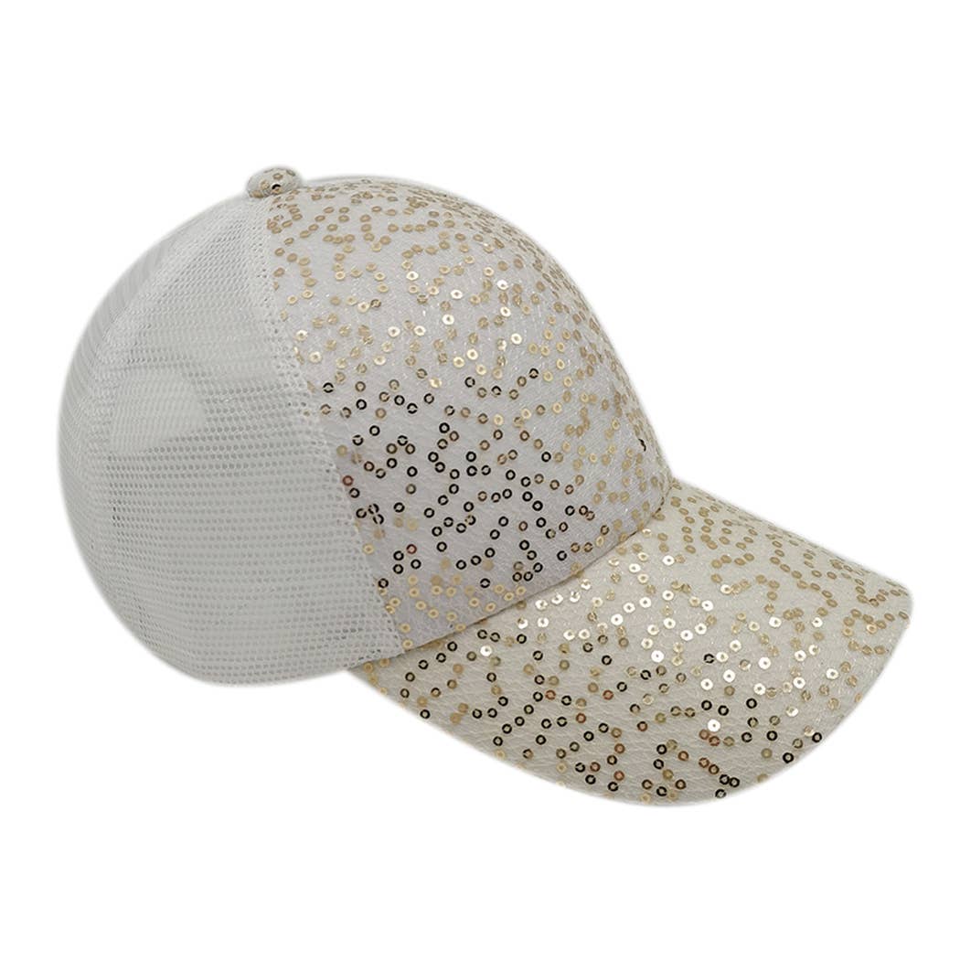 Sequin Leopard Baseball Cap with Meshed Back