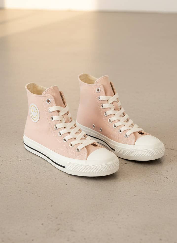 HATTIE Smile Patch High Top Canvas Sneakers Casual Lace Up S