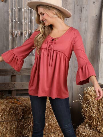 3/4 SLEEVE WITH NECK STRING DETAILED TOP
