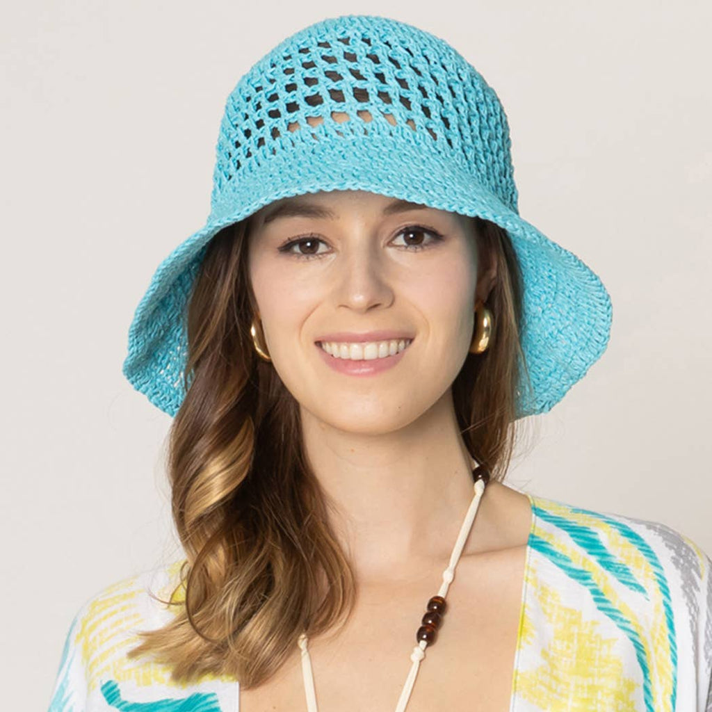 Solid Summer Beach Straw Crochet Bucket Hat