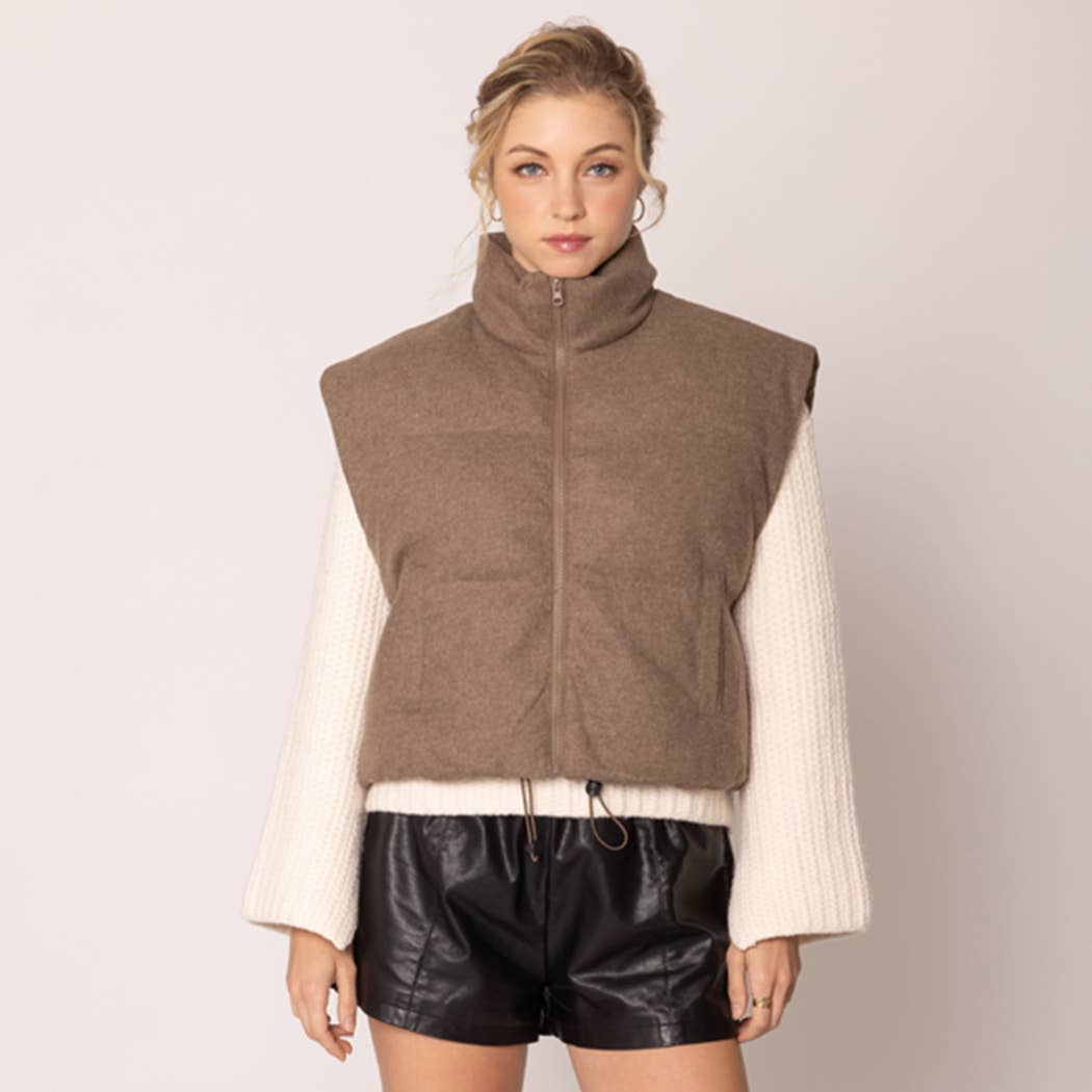 Knit Padded Crop Zip-Up Vest
