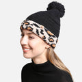 Luxury Soft Beanie Hat w Leopard Print Cuff