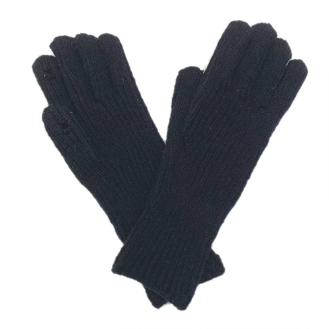 Solid Ribbed Knit Gloves