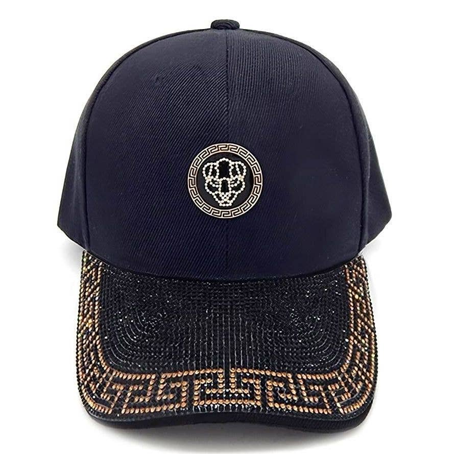 Lion In Greek Key Rhinestone Deco Cap