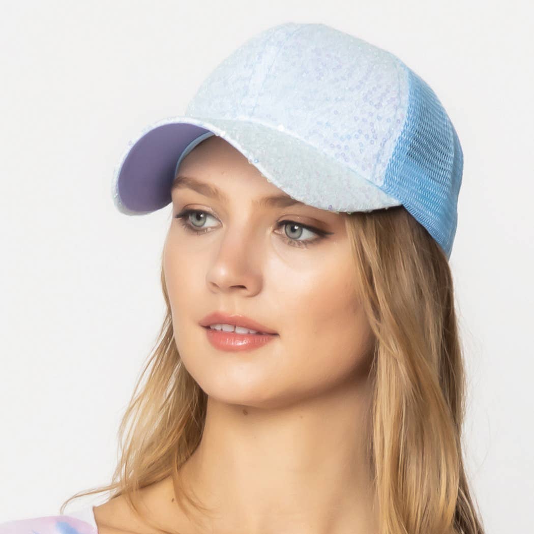 Sequin Leopard Baseball Cap with Meshed Back