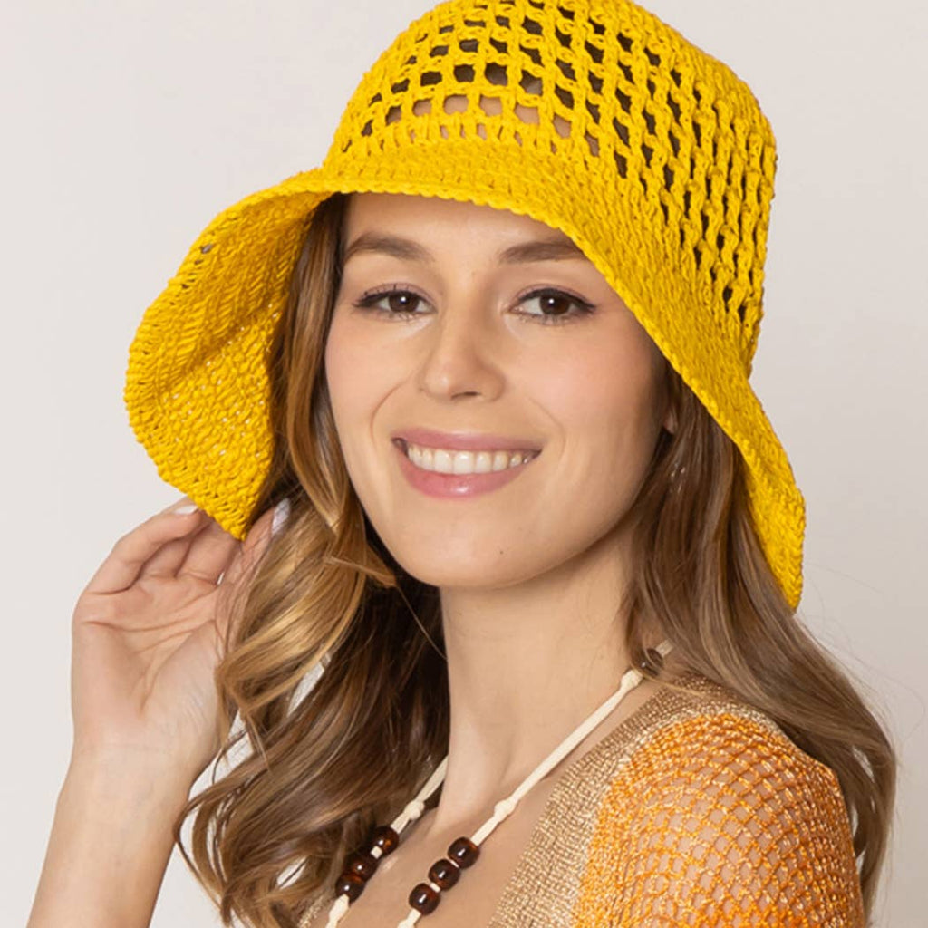 Solid Summer Beach Straw Crochet Bucket Hat