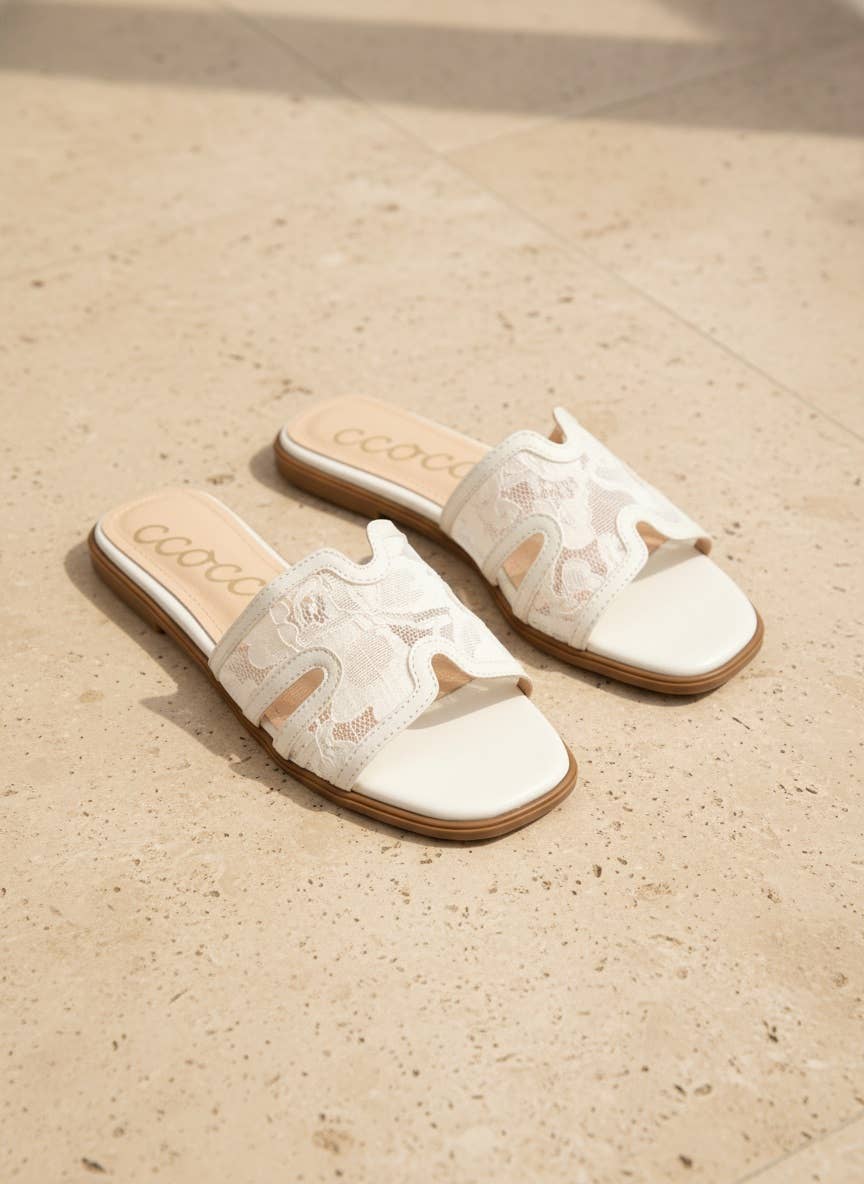 BRITNEY Lace Mesh Sandals  H-Cutout Square Toe Slides