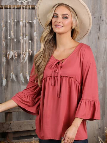 3/4 SLEEVE WITH NECK STRING DETAILED TOP