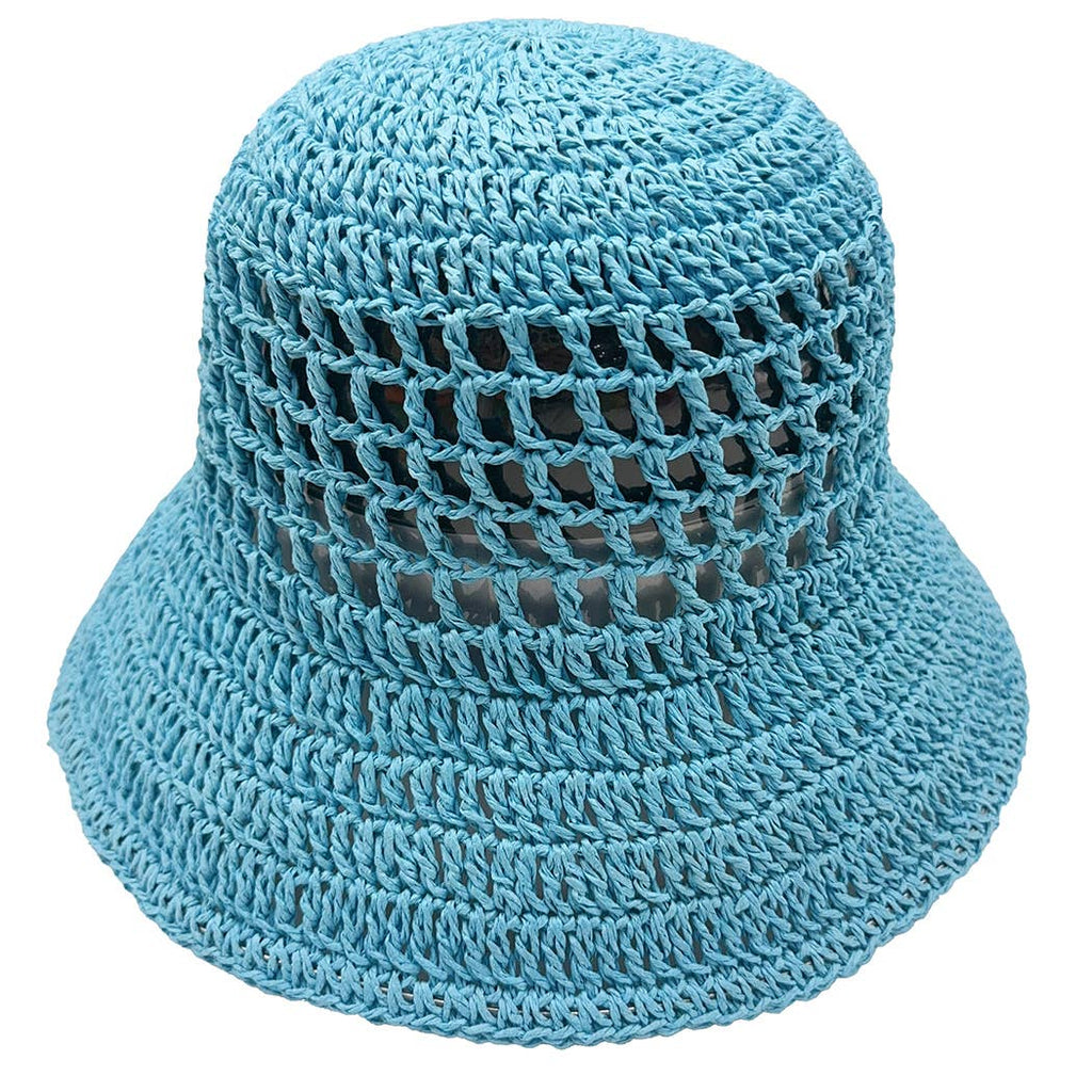 Solid Summer Beach Straw Crochet Bucket Hat