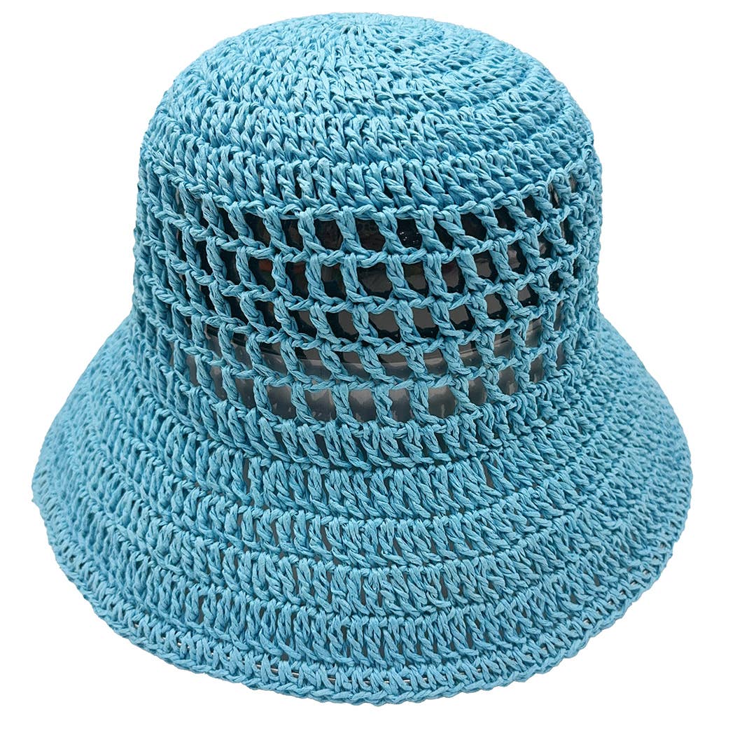 Solid Summer Beach Straw Crochet Bucket Hat